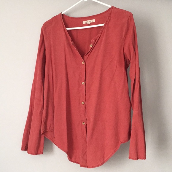 Bell Sleeve Burnished Red Button Down - Picture 1 of 1
